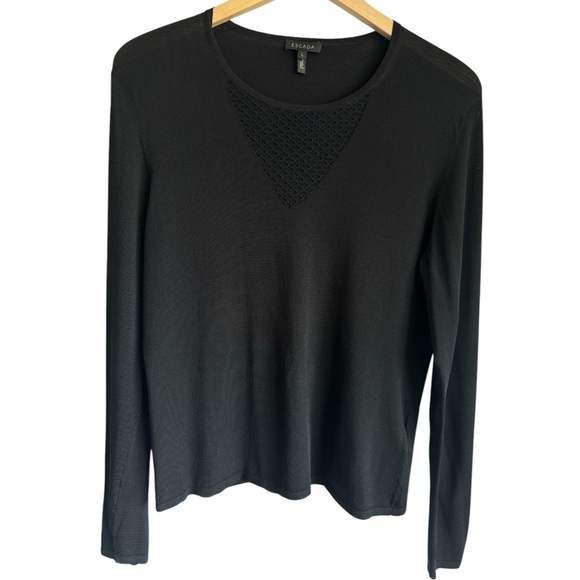 ESCADA Black Knit Sweater | Long Sleeve Cotton Blend Pullover Top | Large - Picture 1 of 6